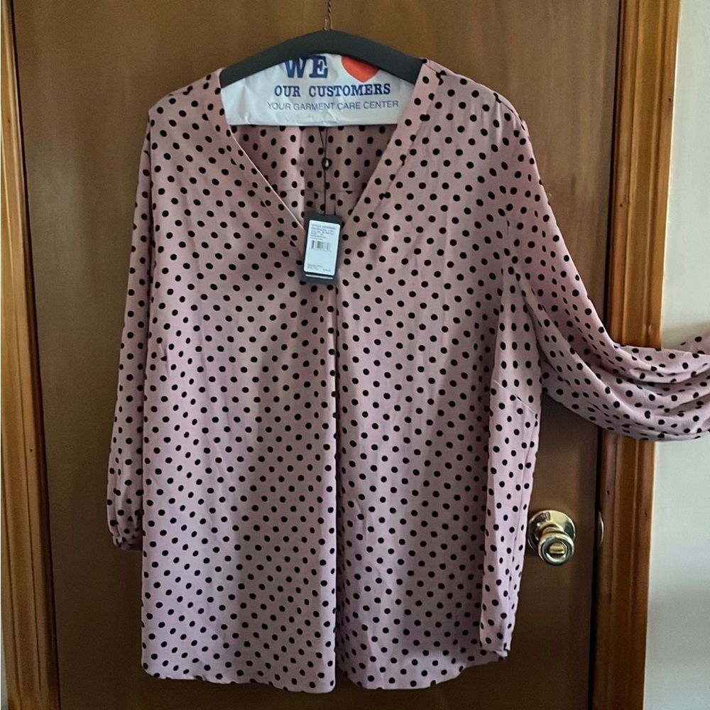 Adrianna Pappel Tunic 3X Pink w/Black Dots